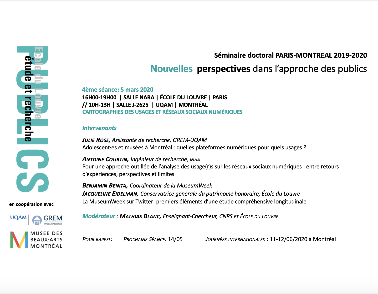 Séminaire doctoral PARIS-MONTRÉAL | Nouvelles perspectives dans l’approche des publics