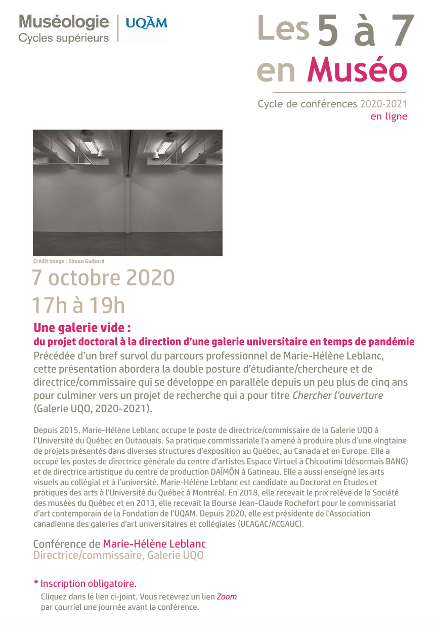 5 à 7 en muséo | Marie-Hélène Leblanc Directrice-commissaire, Galerie UQO