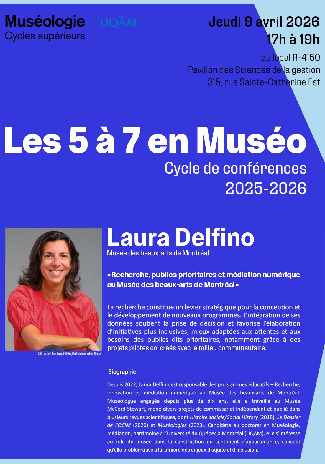 5 à 7 en Muséo | Recherche, publics prioritaires et médiation numérique au Musée des beaux-arts de Montréal avec Laura Delfino